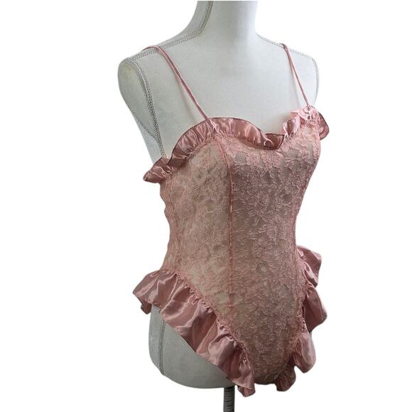 Victoria's Secret Vintage Gold Label Coral Pink Medium Teddy Lingerie Bodysuit - Picture 3 of 16